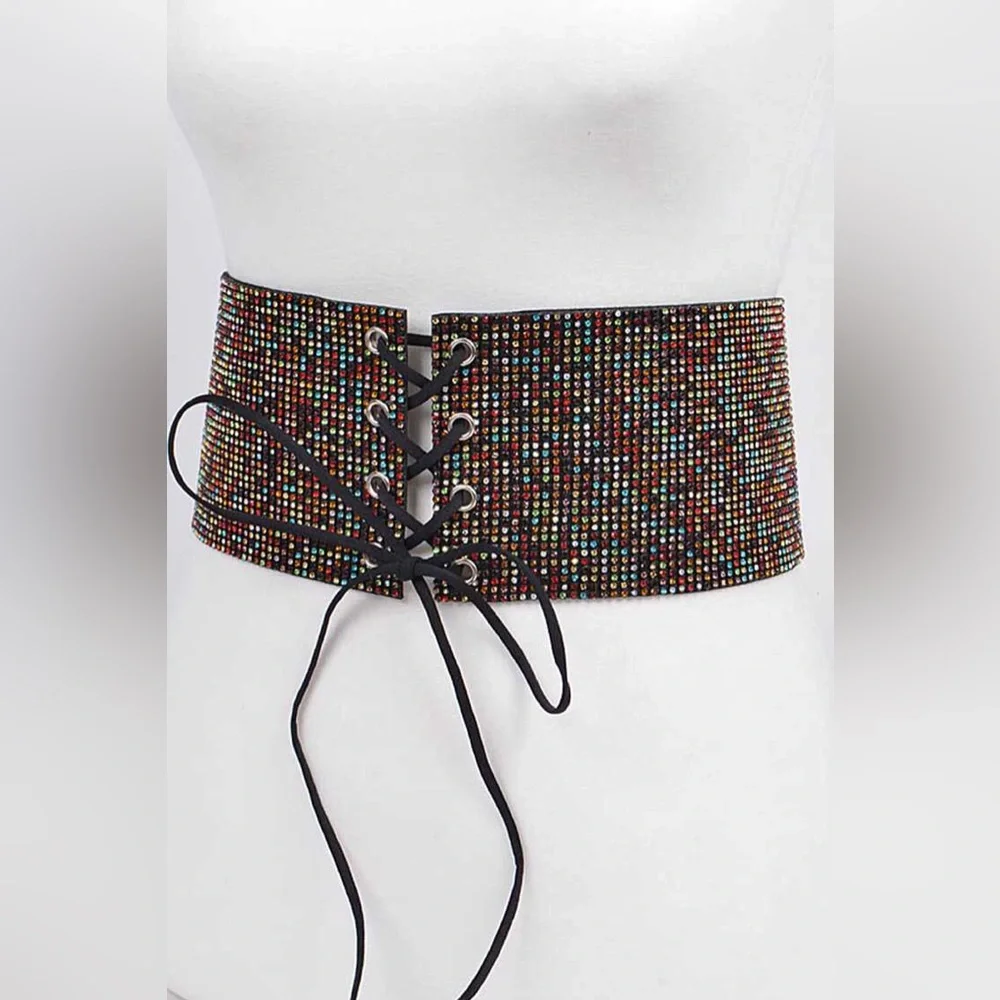 Rhinestone Adjustable Waist Corset Statement Belt